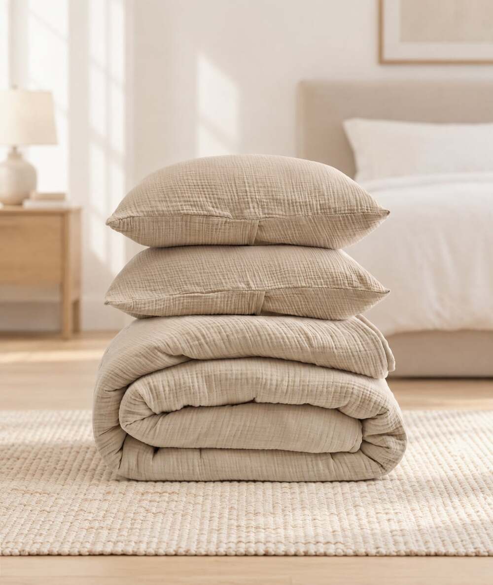 Quince Airy Gauze Dream Quilt Set King Dune